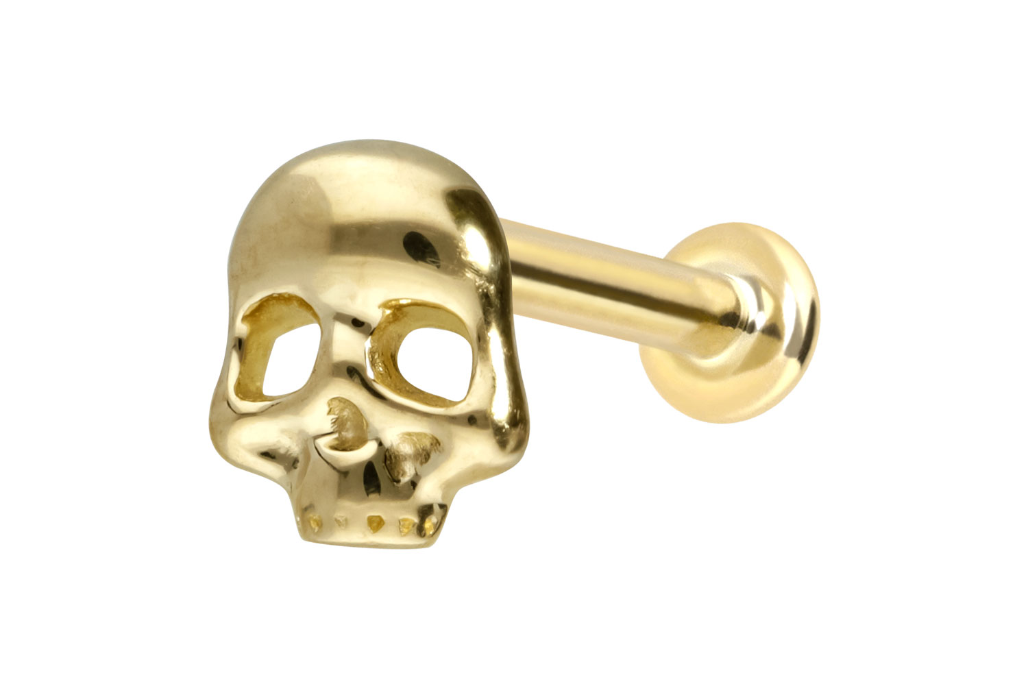 14 Karat Gold Labret Piercing mit Push Fit TOTENKOPF
